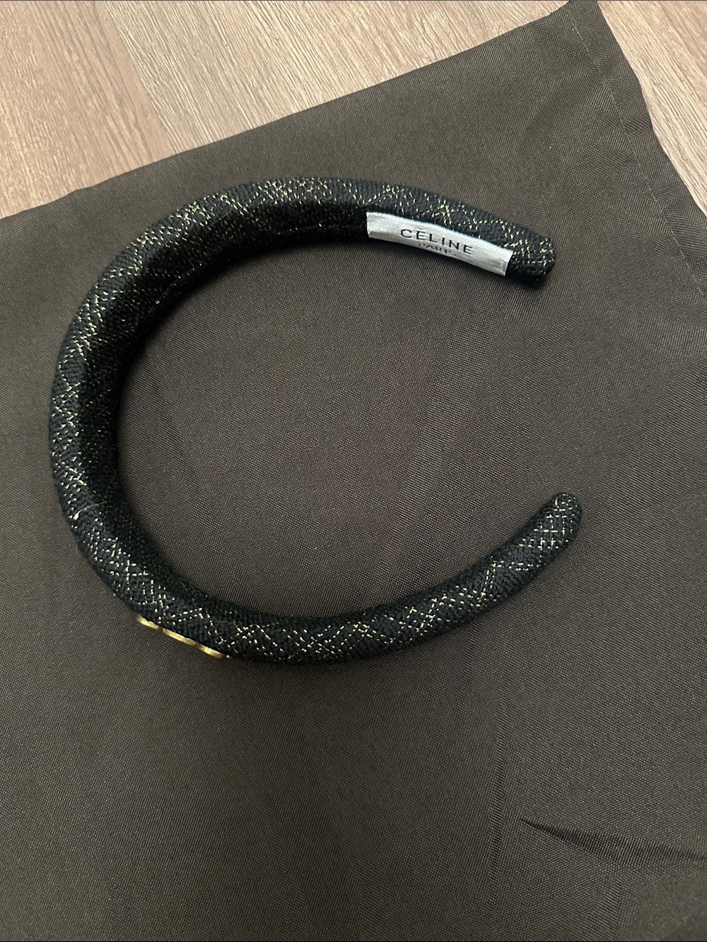 Celine Black Headband with Gold Metallic Thread